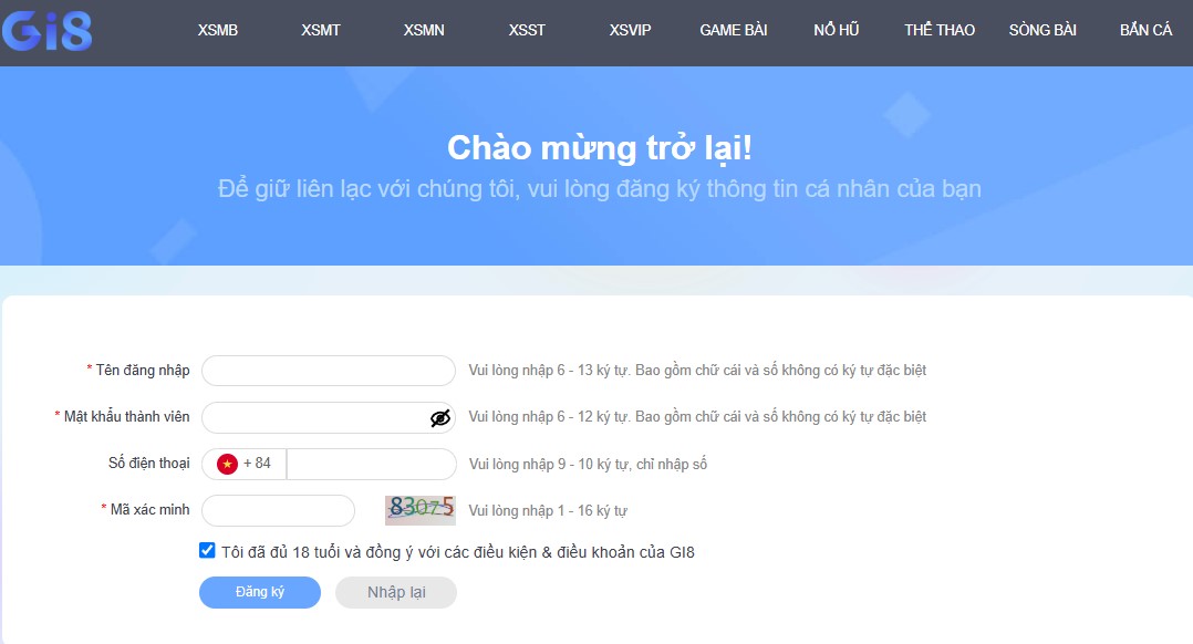 Hướng dẫn tạo tài khoản tại GI8